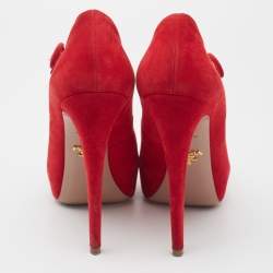 Prada Red Suede Platform D'orsay Pumps Size 37