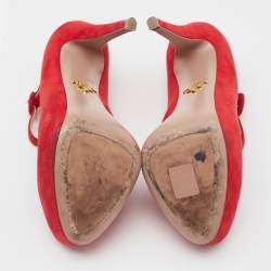 Prada Red Suede Platform D'orsay Pumps Size 37