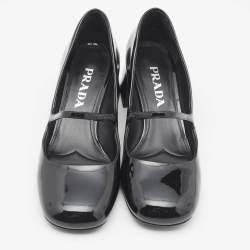 Prada Black Patent Leather Mary Jane Block Heel Pumps Size 37