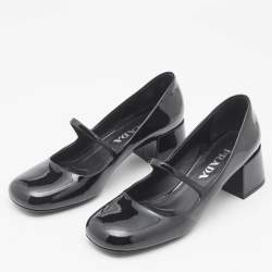 Prada Black Patent Leather Mary Jane Block Heel Pumps Size 37