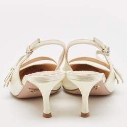 مملوكة مسبقًا Prada White Patent Leather Pointed Toe Slingback Pumps Size 36