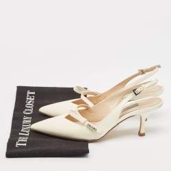 مملوكة مسبقًا Prada White Patent Leather Pointed Toe Slingback Pumps Size 36