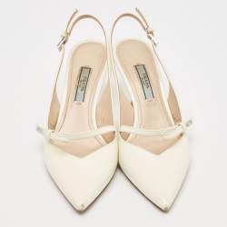 مملوكة مسبقًا Prada White Patent Leather Pointed Toe Slingback Pumps Size 36