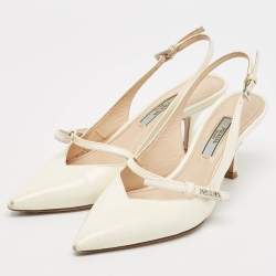 مملوكة مسبقًا Prada White Patent Leather Pointed Toe Slingback Pumps Size 36