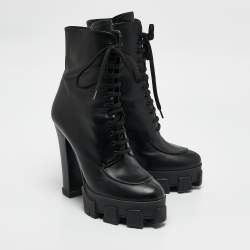 Prada Black Leather Monolith Ankle Boots Size 41