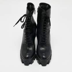 Prada Black Leather Monolith Ankle Boots Size 41