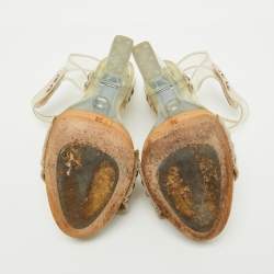 Prada Beige Canvas and PVC Clear Heel Platform Ankle Strap Sandals Size 36