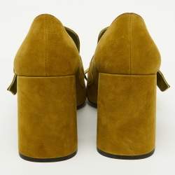 Prada Green Suede Fringe Block Heel Pumps Size 37