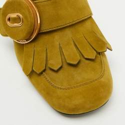 Prada Green Suede Fringe Block Heel Pumps Size 37