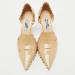Pre Owned Prada Beige Patent Leather D'orsay Pointed Toe Pumps Size 37