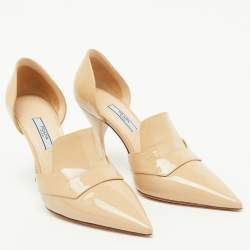 Pre Owned Prada Beige Patent Leather D'orsay Pointed Toe Pumps Size 37