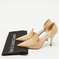 Pre Owned Prada Beige Patent Leather D'orsay Pointed Toe Pumps Size 37
