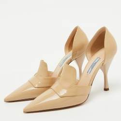 Pre Owned Prada Beige Patent Leather D'orsay Pointed Toe Pumps Size 37