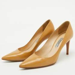 Prada Beige Patent Leather Pointed Toe Pumps Size 36.5