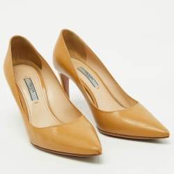 Prada Beige Patent Leather Pointed Toe Pumps Size 36.5