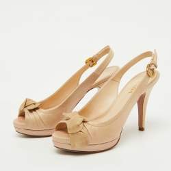 Prada Beige Leather Peep Toe Platform Sandals Size 37