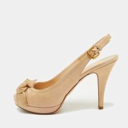 Prada Beige Leather Peep Toe Platform Sandals Size 37