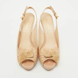 Prada Beige Leather Peep Toe Platform Sandals Size 37