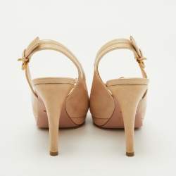 Prada Beige Leather Peep Toe Platform Sandals Size 37