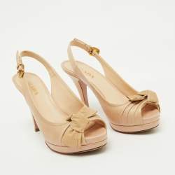 Prada Beige Leather Peep Toe Platform Sandals Size 37