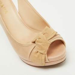 Prada Beige Leather Peep Toe Platform Sandals Size 37