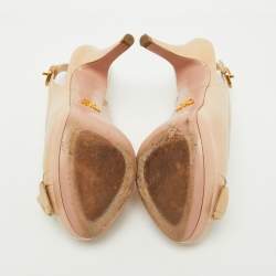 Prada Beige Leather Peep Toe Platform Sandals Size 37