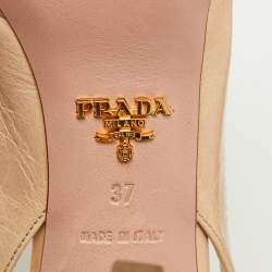 Prada Beige Leather Peep Toe Platform Sandals Size 37