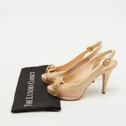 Prada Beige Leather Peep Toe Platform Sandals Size 37