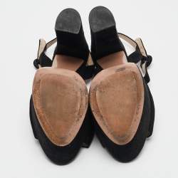 Prada Black Suede Platform Ankle Strap Sandals Size 38.5