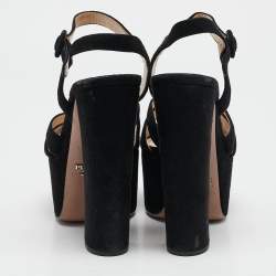 Prada Black Suede Platform Ankle Strap Sandals Size 38.5