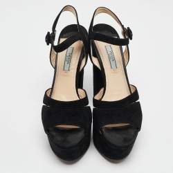 Prada Black Suede Platform Ankle Strap Sandals Size 38.5