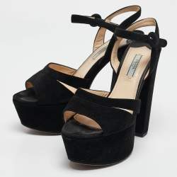 Prada Black Suede Platform Ankle Strap Sandals Size 38.5