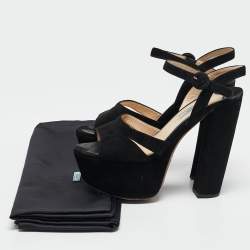Prada Black Suede Platform Ankle Strap Sandals Size 38.5