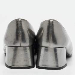 Prada Silver Leather Crystal Buckle Block Heel Pumps  Size 36.5