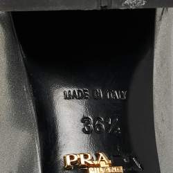 Prada Silver Leather Crystal Buckle Block Heel Pumps  Size 36.5