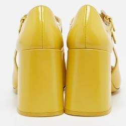 مملوكة مسبقًا Prada Yellow Leather Mary Jane Block Heel Pumps Size 34
