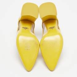 مملوكة مسبقًا Prada Yellow Leather Mary Jane Block Heel Pumps Size 34
