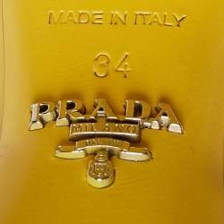 مملوكة مسبقًا Prada Yellow Leather Mary Jane Block Heel Pumps Size 34