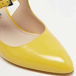 مملوكة مسبقًا Prada Yellow Leather Mary Jane Block Heel Pumps Size 34