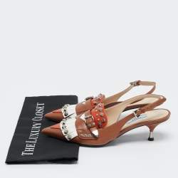 Prada Multicolor Leather Fringed Studded Slingback Pumps Size 37
