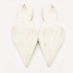 Pre Owned Prada White Patent Leather Bow Slingback  Pumps Size 40