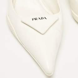 Pre Owned Prada White Patent Leather Bow Slingback  Pumps Size 40