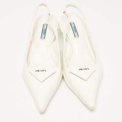 Pre Owned Prada White Patent Leather Bow Slingback  Pumps Size 40
