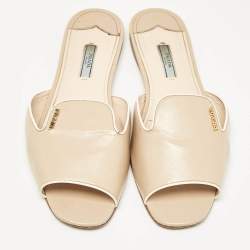 Pre Owned Prada Beige Patent Leather Peep Toe Flat Mules Size 42