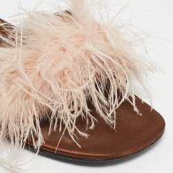 Prada Brown Satin Ostrich Feather Embellished Flat Slides Size 42