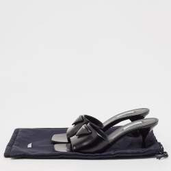 Prada Black Leather Bow  Slides Sandals Size 39.5