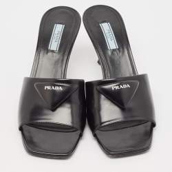 Prada Black Leather Bow  Slides Sandals Size 39.5