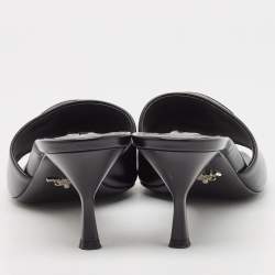 Prada Black Leather Bow  Slides Sandals Size 39.5