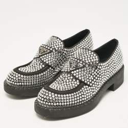 Prada Black Satin Crystals Slip On Loafers Size 36