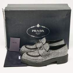 Prada Black Satin Crystals Slip On Loafers Size 36